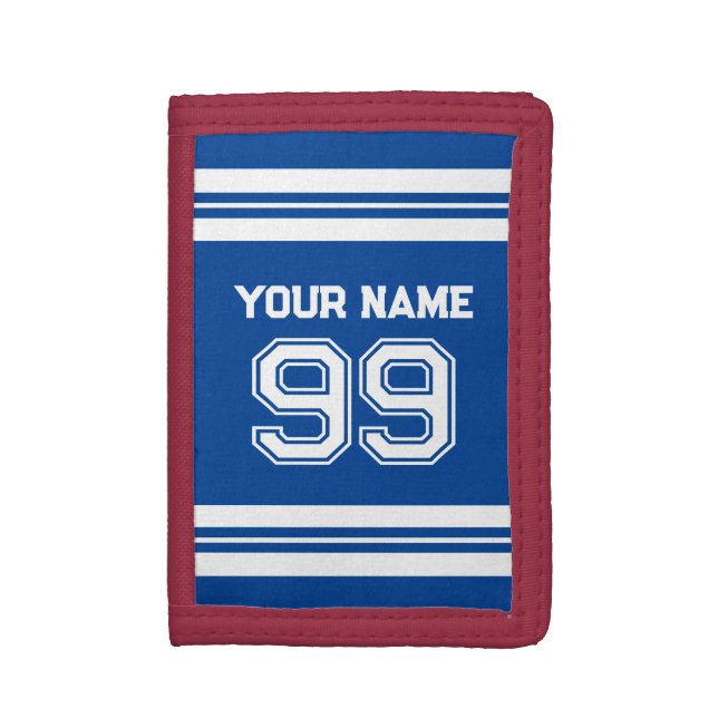 Custom football jersey number athletic stripes trifold wallet (Front Vertical)