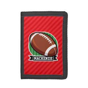 Custom Football on Red Diagonal Stripes Tri-fold Wallet