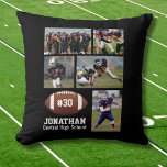Custom Football Photo Collage Player Name # Team Throw Pillow<br><div class="desc">This personalized custom football pillow features your 5 photos, player's name, jersey number and team name. Personalize with action shots, a team photo, etc. Easily change the background color to match your team's colors - just click "customize it" and then the small eye dropper. The perfect photo collage to show...</div>