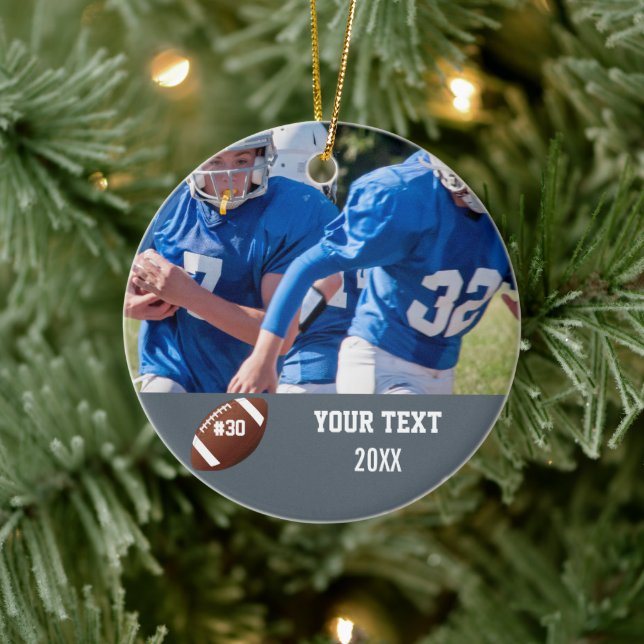 Custom Football Photo Name and Number Ceramic Ornament (Tree)