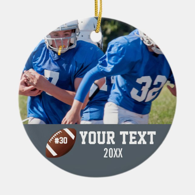 Custom Football Photo Name and Number Ceramic Ornament (Front)