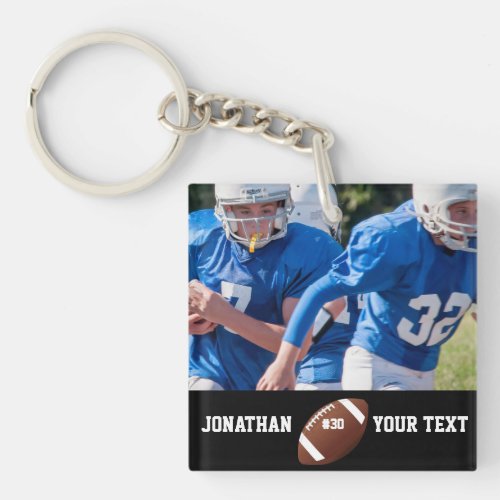 Custom Football Photo Name and Number Keychain