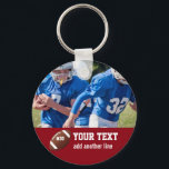 Custom Football Photo Name and Number Keychain<br><div class="desc">Add your player's photo,  name and number to this custom football design.  Makes a great end of season gift to celebrate all his hard work and dedication.  Check out our other sports related designs by clicking on the Colorfulgalshop logo below.</div>