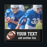Custom Football Photo Name and Number Magnet<br><div class="desc">Add your player's photo,  name and number to this custom football design.  Makes a great end of season gift to celebrate all his hard work and dedication.  Check out our other sports related designs by clicking on the Colorfulgalshop logo below.</div>
