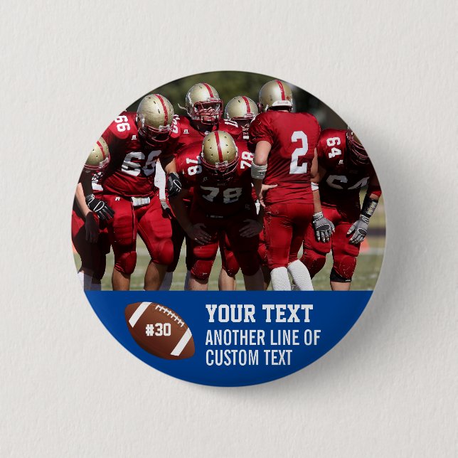 Custom Football Photo Name and Number Pinback Butt Button (Front)