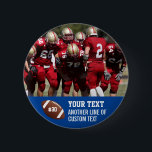 Custom Football Photo Name and Number Pinback Butt Button<br><div class="desc">Add your player's or team's photo (horizontal works best),  name and number to this custom football design.  Makes a great end of season gift to celebrate all his hard work and dedication.</div>