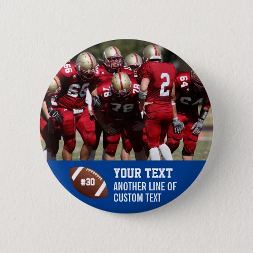 Custom Football Photo Name and Number Pinback Butt Button
