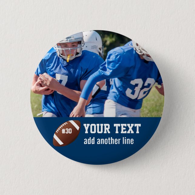 Custom Football Photo Name and Number Pinback Button (Front)