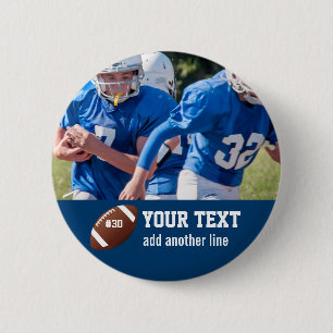 Custom Football Photo Name and Number Pinback Button