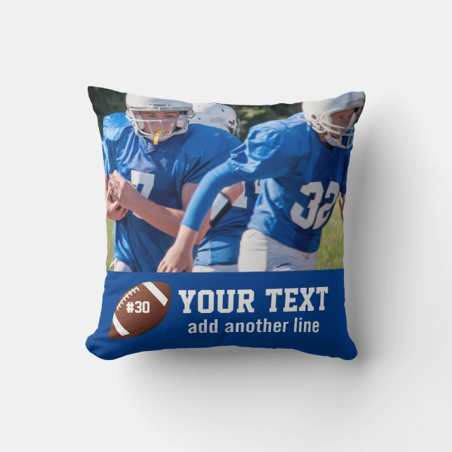 Custom Football Photo Name and Number Throw Pillow (Front)