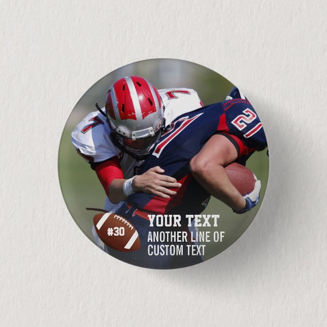 Custom Football Photo Name Jersey Number Button (Front)