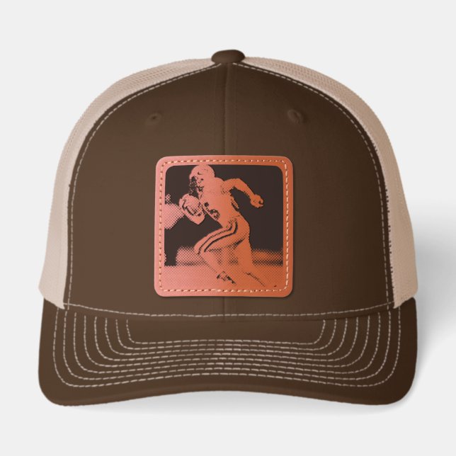 Custom Football Photo Sports Leather Patch Hat (Front)