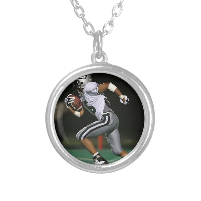 Custom Football Photo Sports  Silver Plated Necklace (Front)