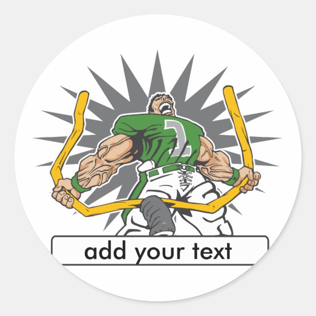 Custom Football Player Green Classic Round Sticker (Front)