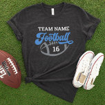 Custom Football Player Name and Number Black Tri-Blend Shirt<br><div class="desc">Custom Front and Back Football T-Shirt - shown in charcoal black
Design features script "Football" wording with text that can be customized for the team name,  player last name,  and jersey number. White,  blue,  and gray colors can be customized.</div>