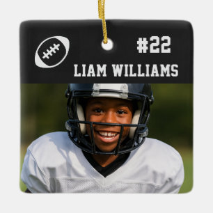 Custom Football Player Name & Number Black Trendy  Ceramic Ornament