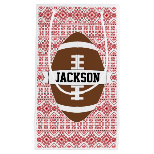 Custom Football Player NameText Christmas Pattern Small Gift Bag