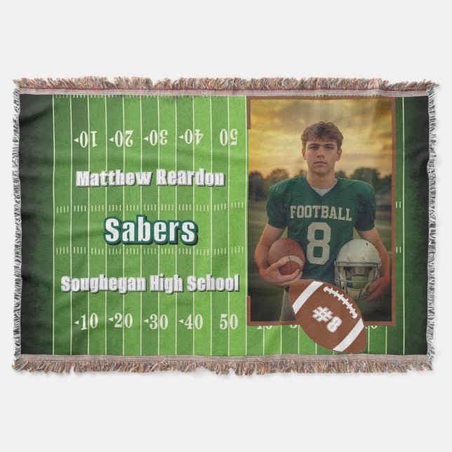 Custom Football Player Photo Name Team Jersey Throw Blanket (Front)
