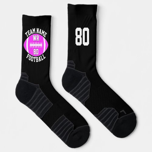 Custom Football Player Team Name and Number Pink Socks
