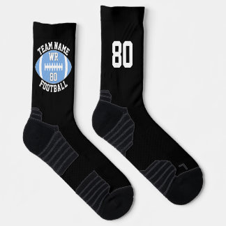 Custom Football Player Team Name Number Light Blue Socks
