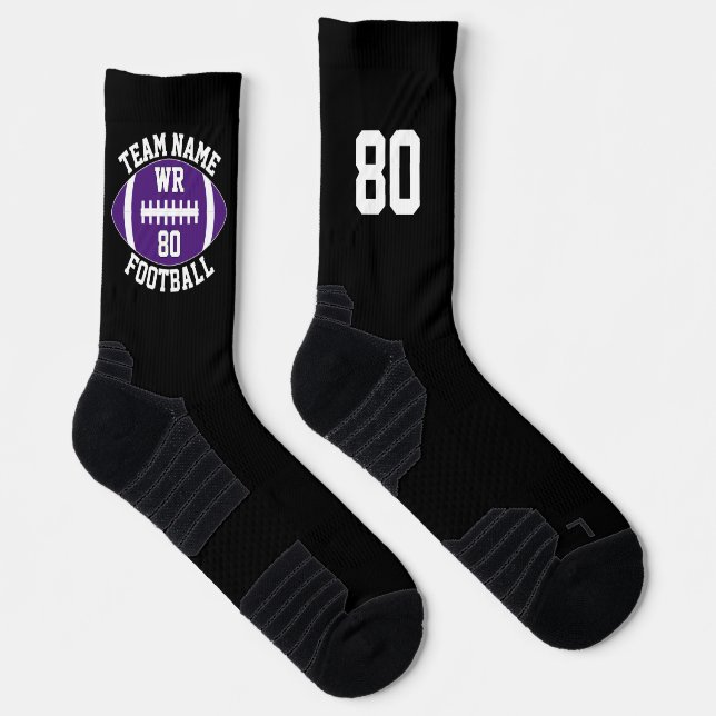 Custom Football Player Team Name Number Purple Socks (Right)