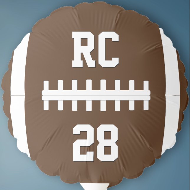 Custom Football Player Text & Numbers Team Party Balloon (Custom football balloon with personalized football player initials and jersey number.)