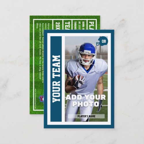 Custom Football QB Trading Card Ocean Blue 