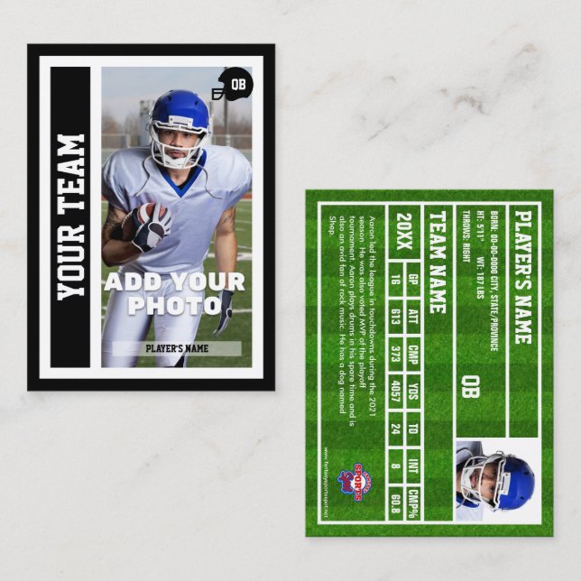 Custom Football Quarterback Trading Card (Black) (Front/Back)