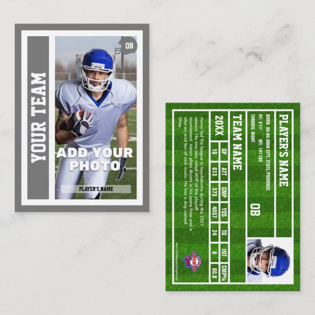 Custom Football Quarterback Trading Card (Grey) (Front/Back)