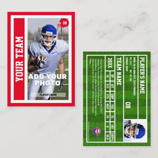 Custom Football Quarterback Trading Card (Red) (Front/Back)