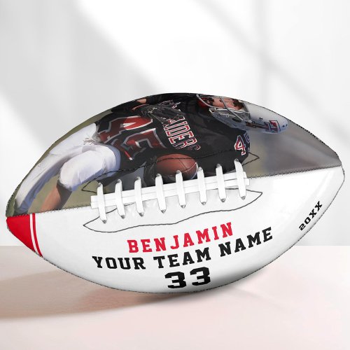 Custom Football Red Name Number Team Photo