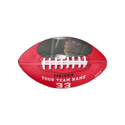 Custom Football Red Name Number Team Photo Ball