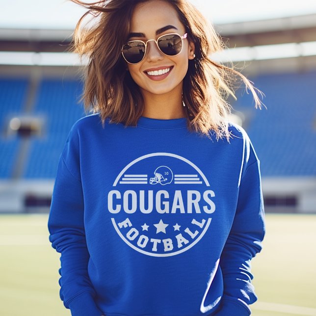 Custom Football Team Badge Blue Cozy Mom Sweatshirt (Creator Uploaded)