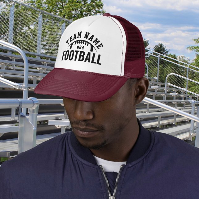 Custom Football Team Name Number Maroon Trucker Hat (Creator Uploaded)