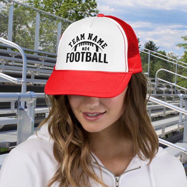 Custom Football Team Name Number Red Trucker Hat (Creator Uploaded)