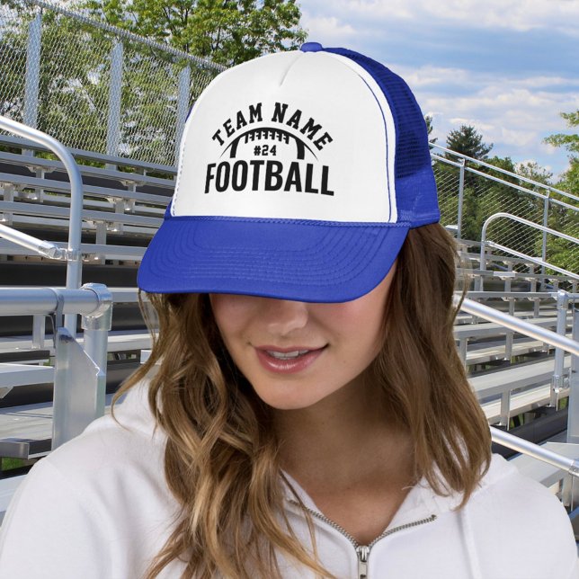 Custom Football Team Name Number Royal Blue Trucker Hat (Creator Uploaded)