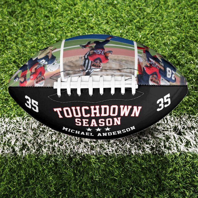 Custom Football Touchdown Photo Collage  (Personalize this football as a keepsake gift for a football player. Add their name and player number)