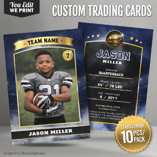 Custom Football Trading Card Blue Gold 10 pcs/pack