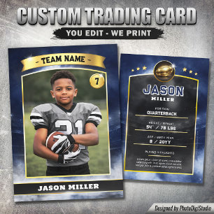 Custom Football Trading Card, Blue Gold Stadium Calling Card