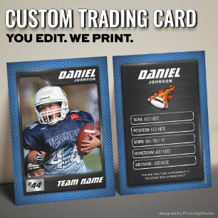 Custom Football Trading Card, Blue Graphite Player Calling Card