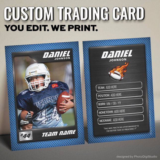 Custom Football Trading Card, Blue Graphite Player Calling Card (Custom Football Trading Card, Blue Graphite Player Card)