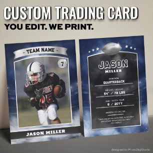 Custom Football Trading Card, Blue Silver Stadium Calling Card