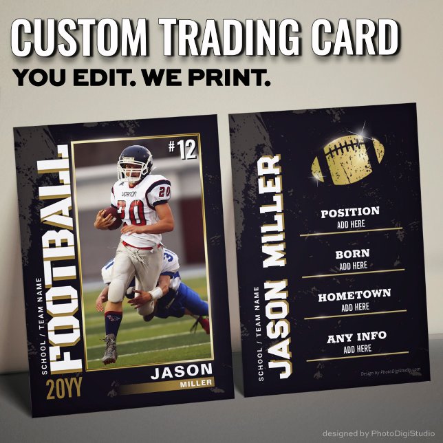 Custom Football Trading Card, Gold Football Player Calling Card (Football Trading Card, Football Player Card Gold)