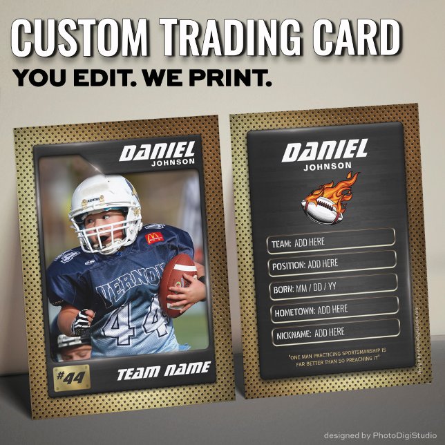 Custom Football Trading Card, Gold Graphite Player Calling Card (Custom Football Trading Card, Gold Graphite Player Card)