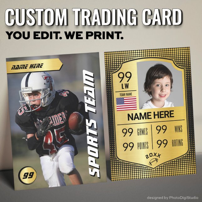 Custom Football Trading Card, Gold Shield Player Calling Card (Custom Football Trading Card, Gold Shield Player Card)