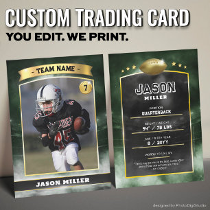 Custom Football Trading Card, Green Gold Stadium Calling Card