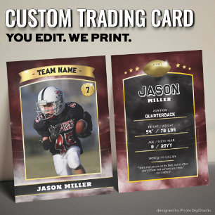 Custom Football Trading Card, Red Gold Stadium Calling Card
