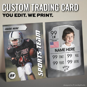 Custom Football Trading Card, Silver Shield Player Calling Card