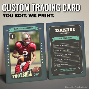 Custom Football Trading Card, Teal Retro Player Calling Card