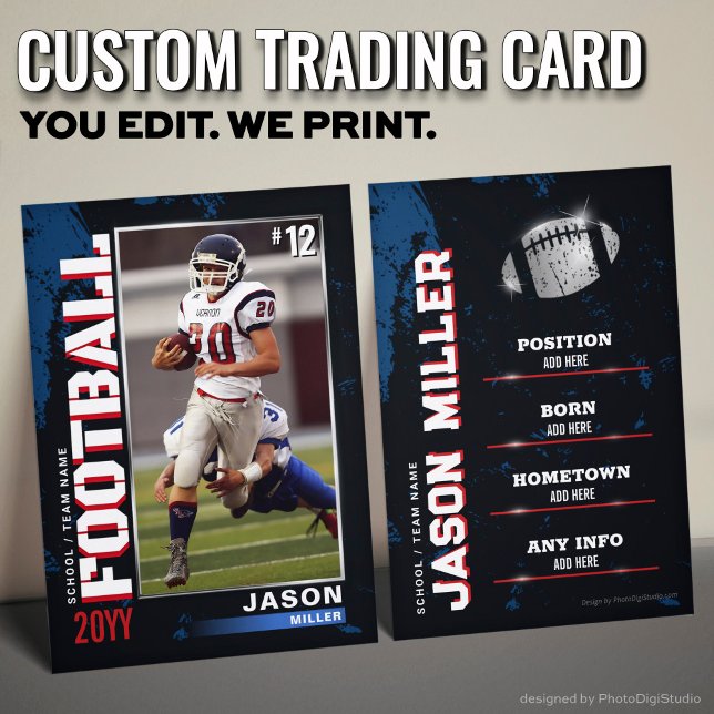 Custom Football Trading Card, US Blue Red Football Calling Card (USA Blue Red Football Trading Card Football Card)